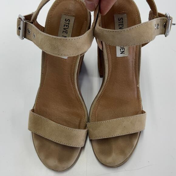 Steve Madden Heels Womens 7 Tan Alva Stacked Block Heel Open Toe Suede Leather - Picture 2 of 12